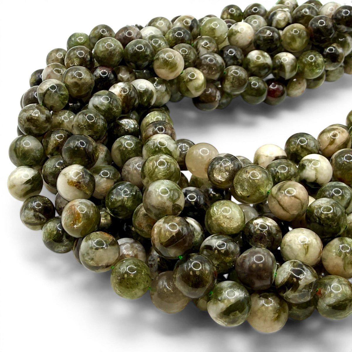 Olive Lepidolite Mica Beads Brazil - Rich Moss Green Earth Tone Gemstone with Soft Shimmer - Jewelry Making - Smooth Round 10mm SKU#A307