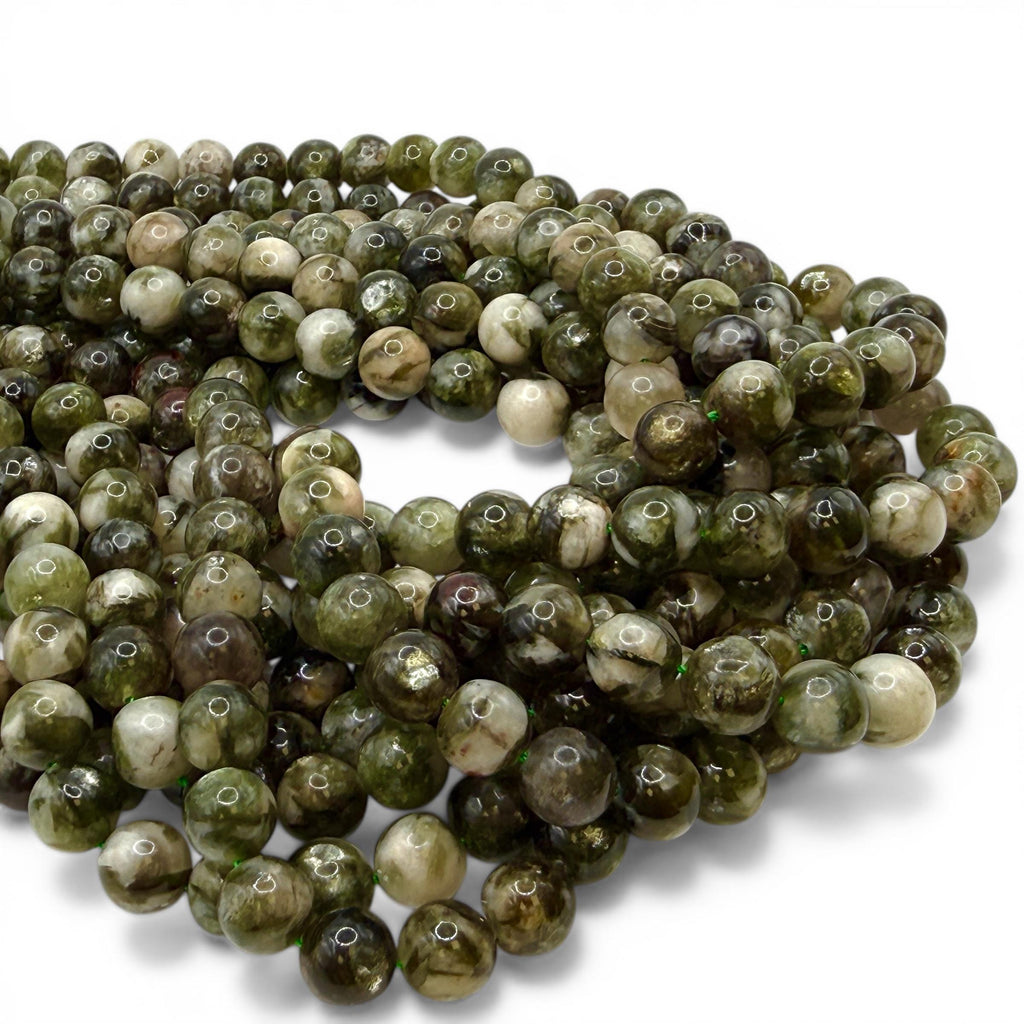 Olive Lepidolite Mica Beads Brazil - Rich Moss Green Earth Tone Gemstone with Soft Shimmer - Jewelry Making - Smooth Round 10mm SKU#A307