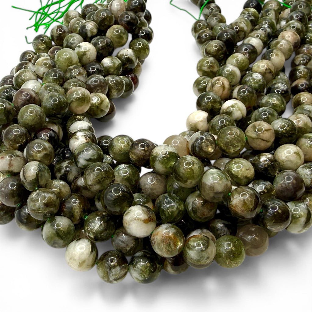 Olive Lepidolite Mica Beads Brazil - Rich Moss Green Earth Tone Gemstone with Soft Shimmer - Jewelry Making - Smooth Round 10mm SKU#A307