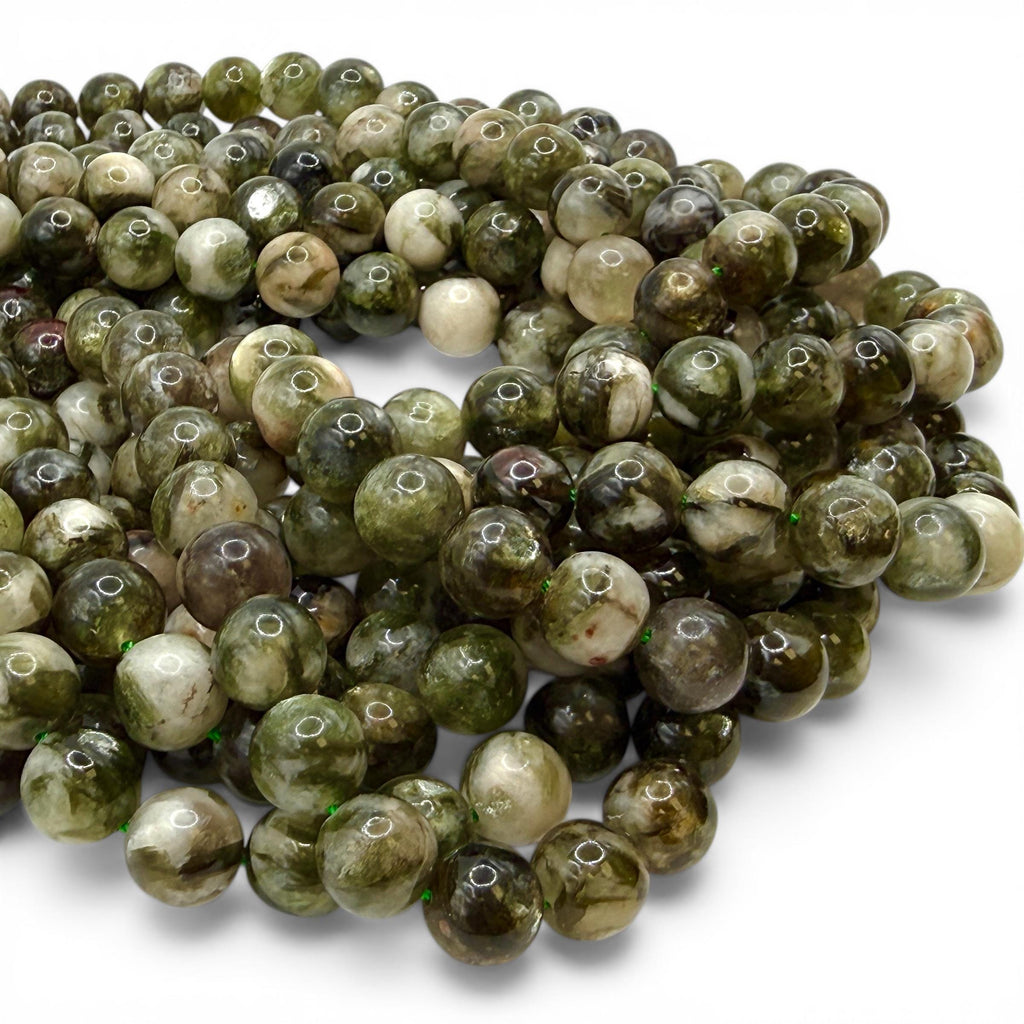 Olive Lepidolite Mica Beads Brazil - Rich Moss Green Earth Tone Gemstone with Soft Shimmer - Jewelry Making - Smooth Round 10mm SKU#A307