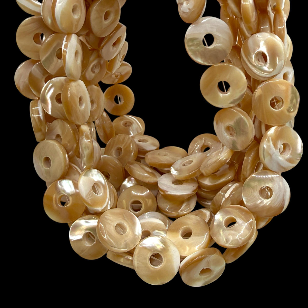 AAA Mirror-Polished Troca Shell Beads (AAA Luster) Natural Champagne Golden Glow Mother of Pearl - Smooth Donut 15mm SKU#B305
