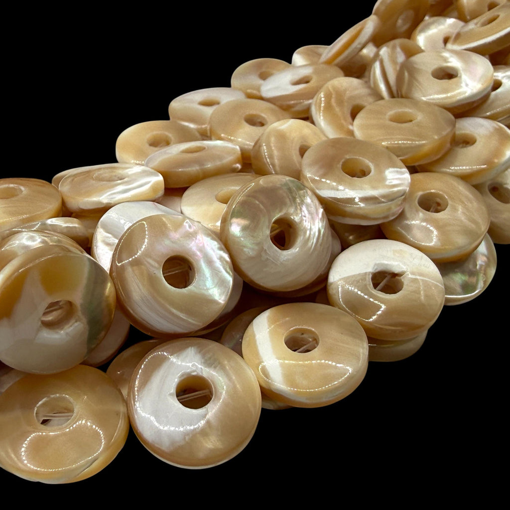 AAA Mirror-Polished Troca Shell Beads (AAA Luster) Natural Champagne Golden Glow Mother of Pearl - Smooth Donut 15mm SKU#B305
