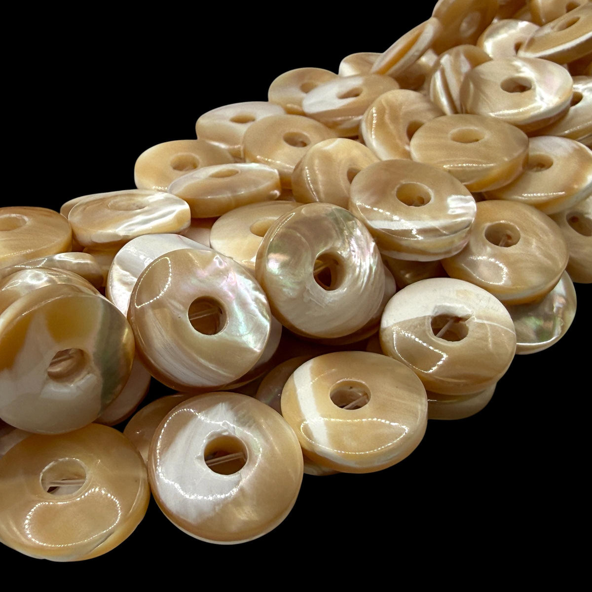 AAA Mirror-Polished Troca Shell Beads (AAA Luster) Natural Champagne Golden Glow Mother of Pearl - Smooth Donut 15mm SKU#B305