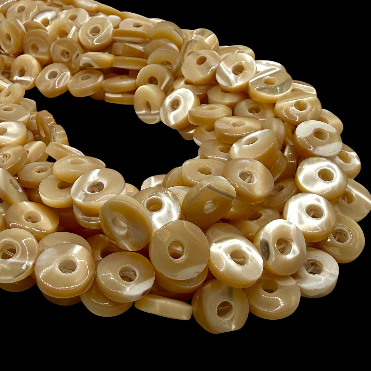 Mirror-polished Troca Shell Beads (AAA Luster) Natural Champagne Golden Glow Mother of Pearl - Smooth Donut 10mm SKU#B306
