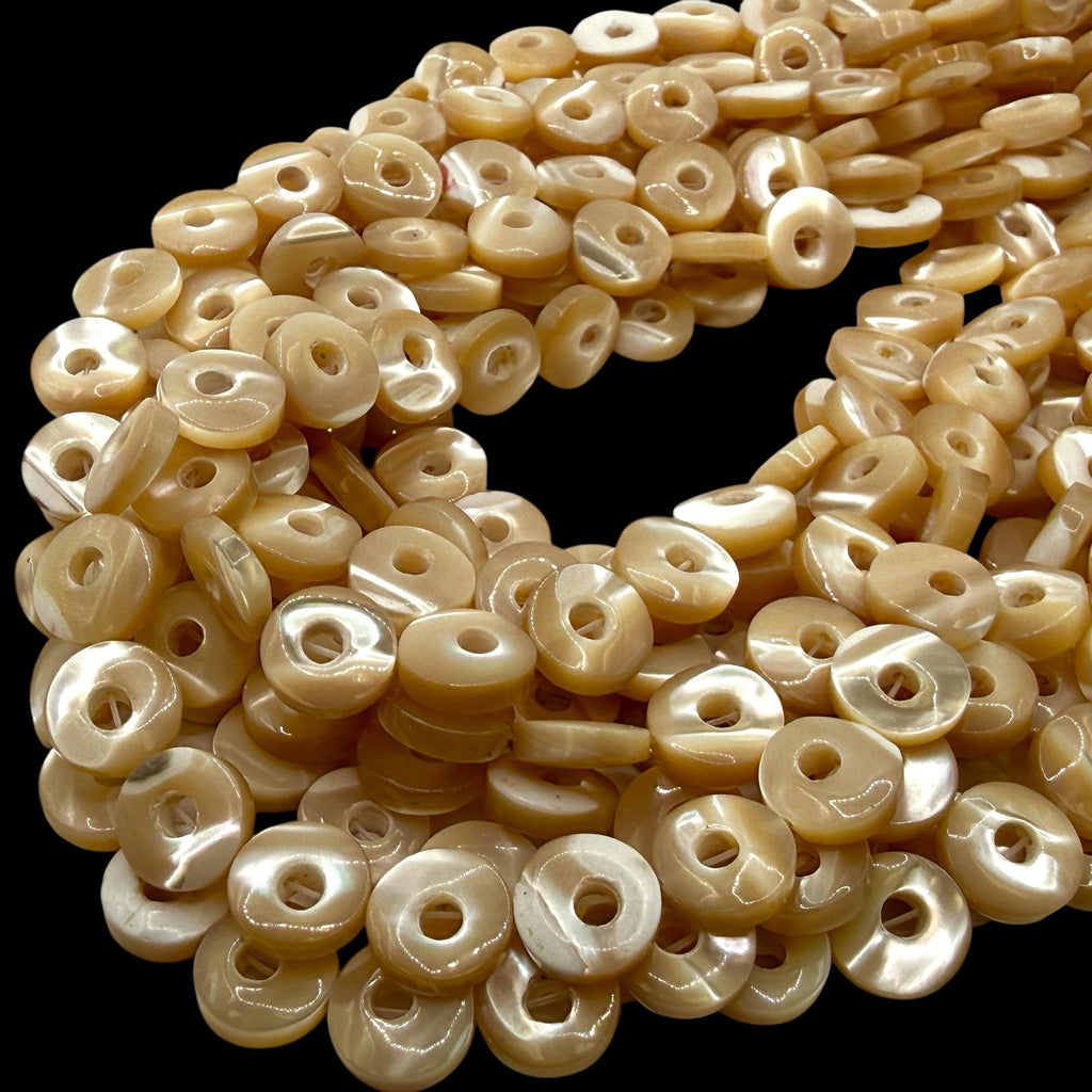 Mirror-polished Troca Shell Beads (AAA Luster) Natural Champagne Golden Glow Mother of Pearl - Smooth Donut 10mm SKU#B306