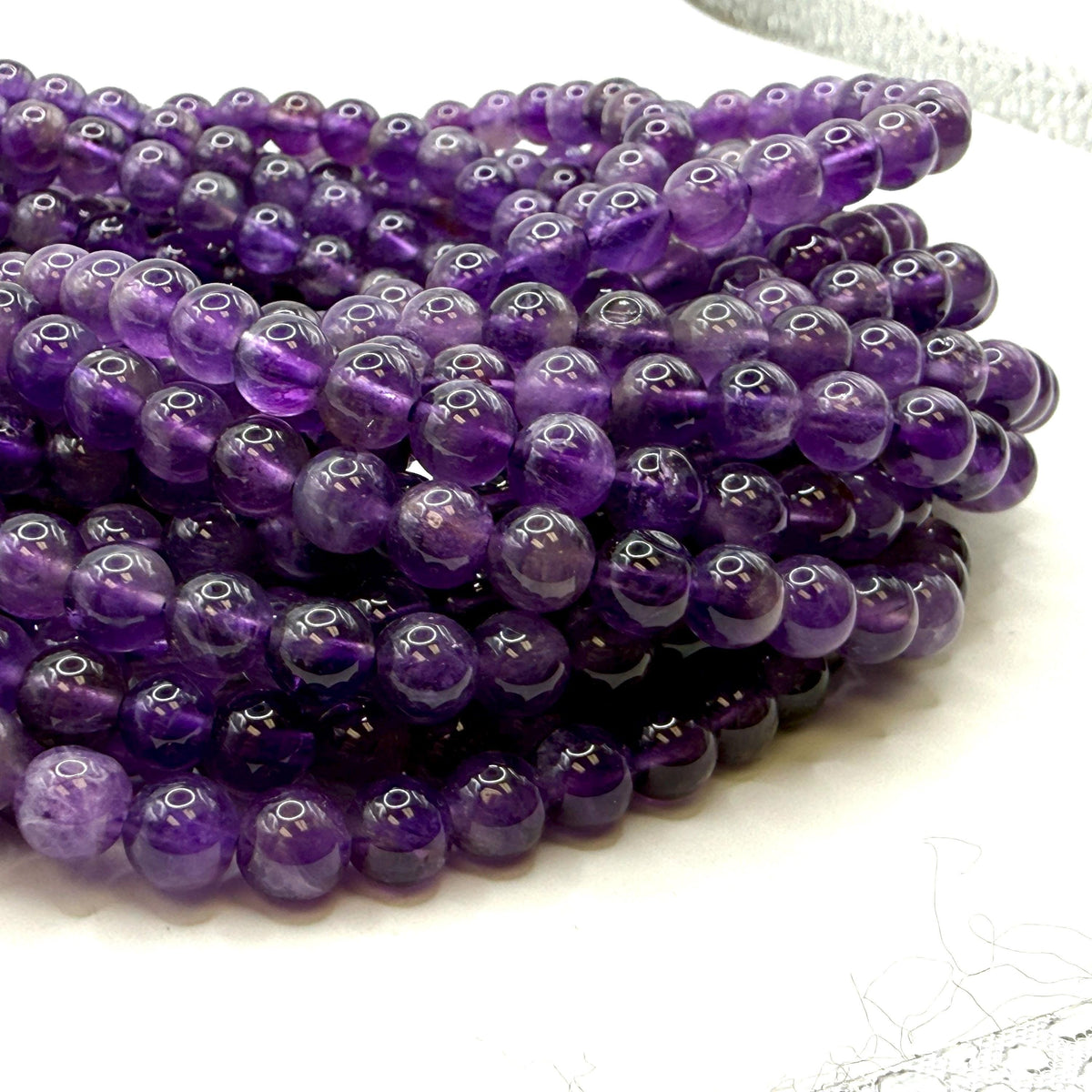 deep violet amethyst bead strand 6mm round, natural gemstone with smooth polished finish for handmade jewelry