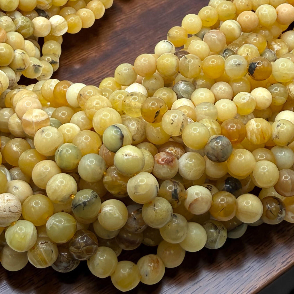 Ethiopian Honey Opal Beads - Welo, Africa - Natural Golden Cream Tone with Brown Matrix - Jewelry Making Supply - Smooth Round