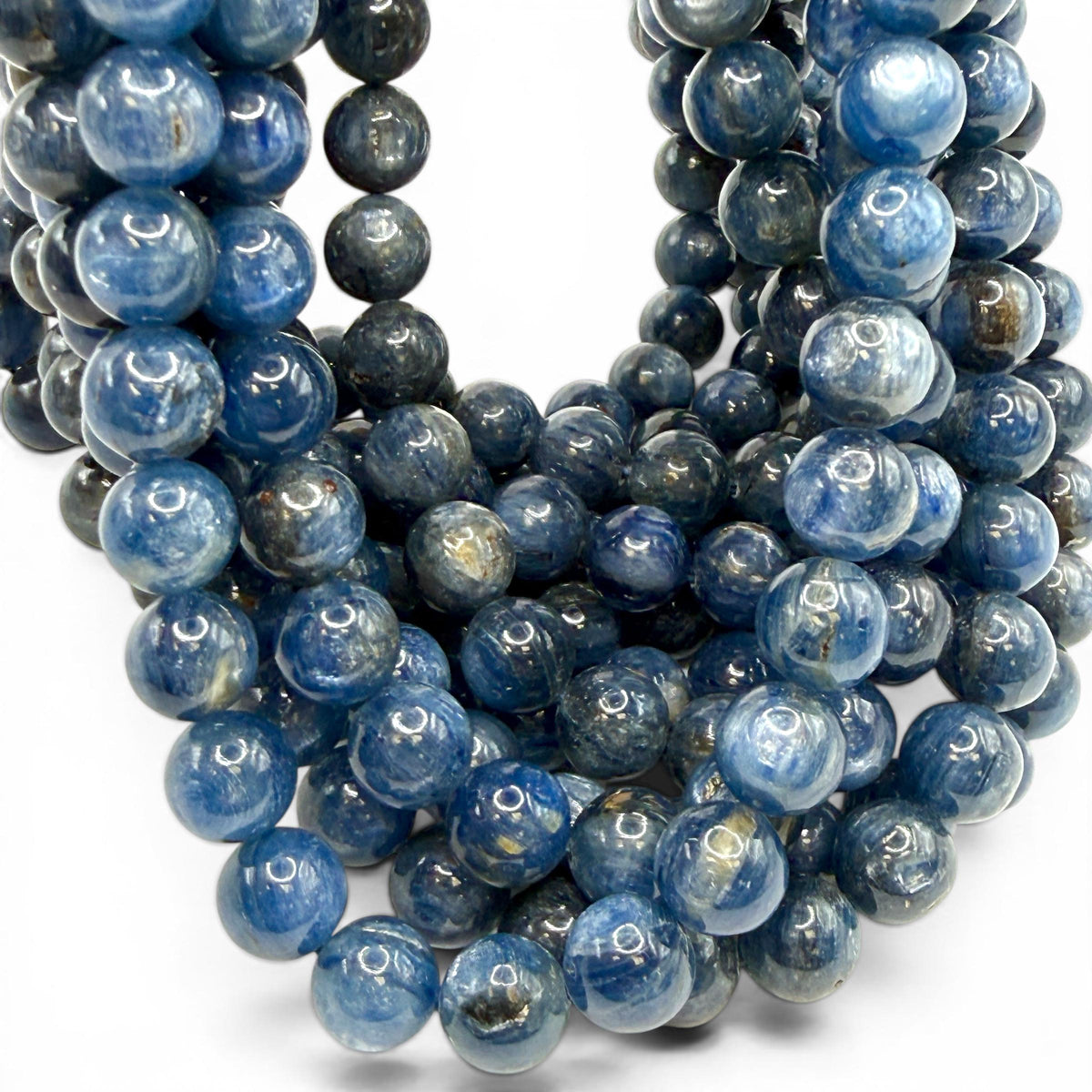 Minas Gerais blue kyanite beads Brazil silky luster smooth round gemstone strand for jewelry making