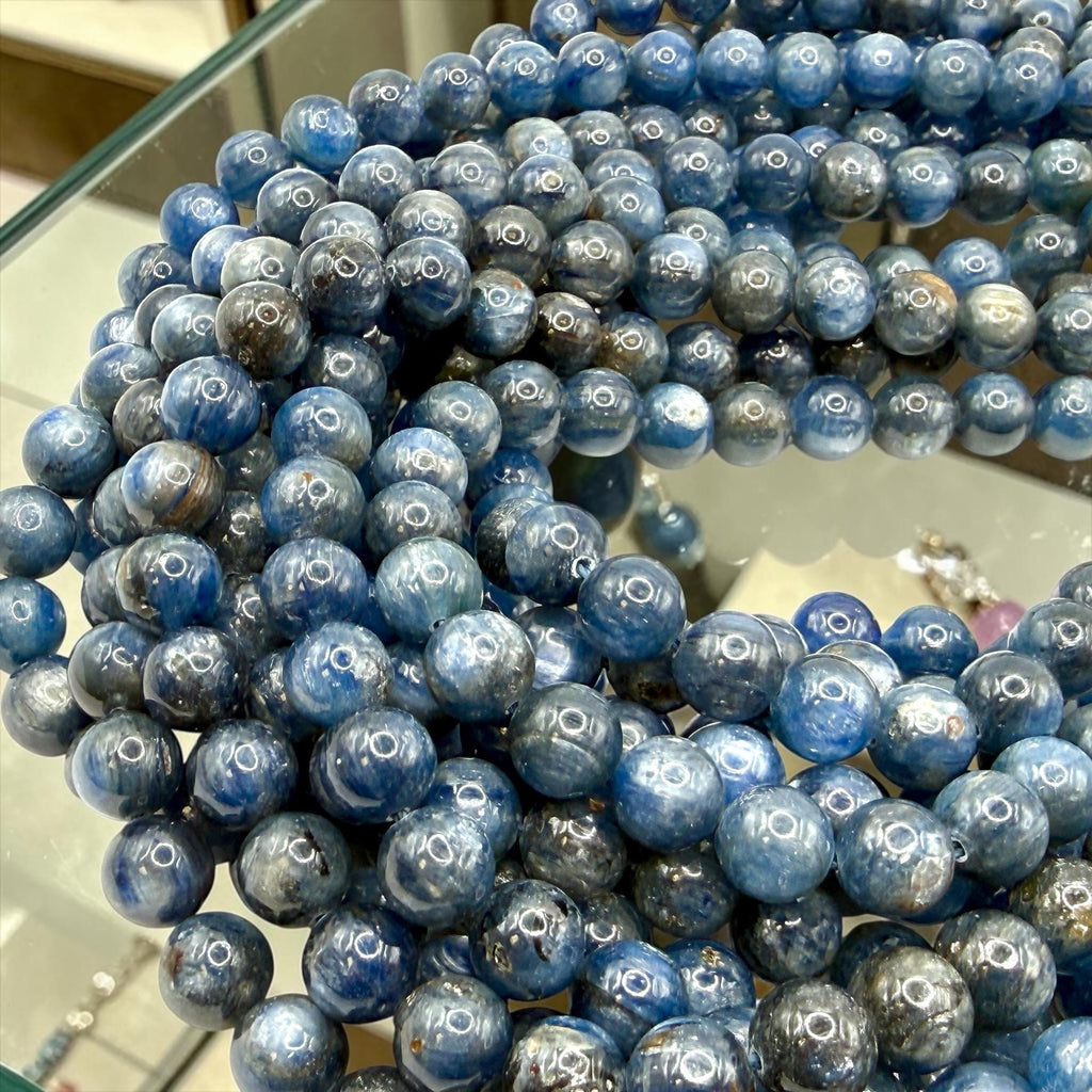 premium blue kyanite beads for men's jewelry deep sapphire blue smooth polished round strand