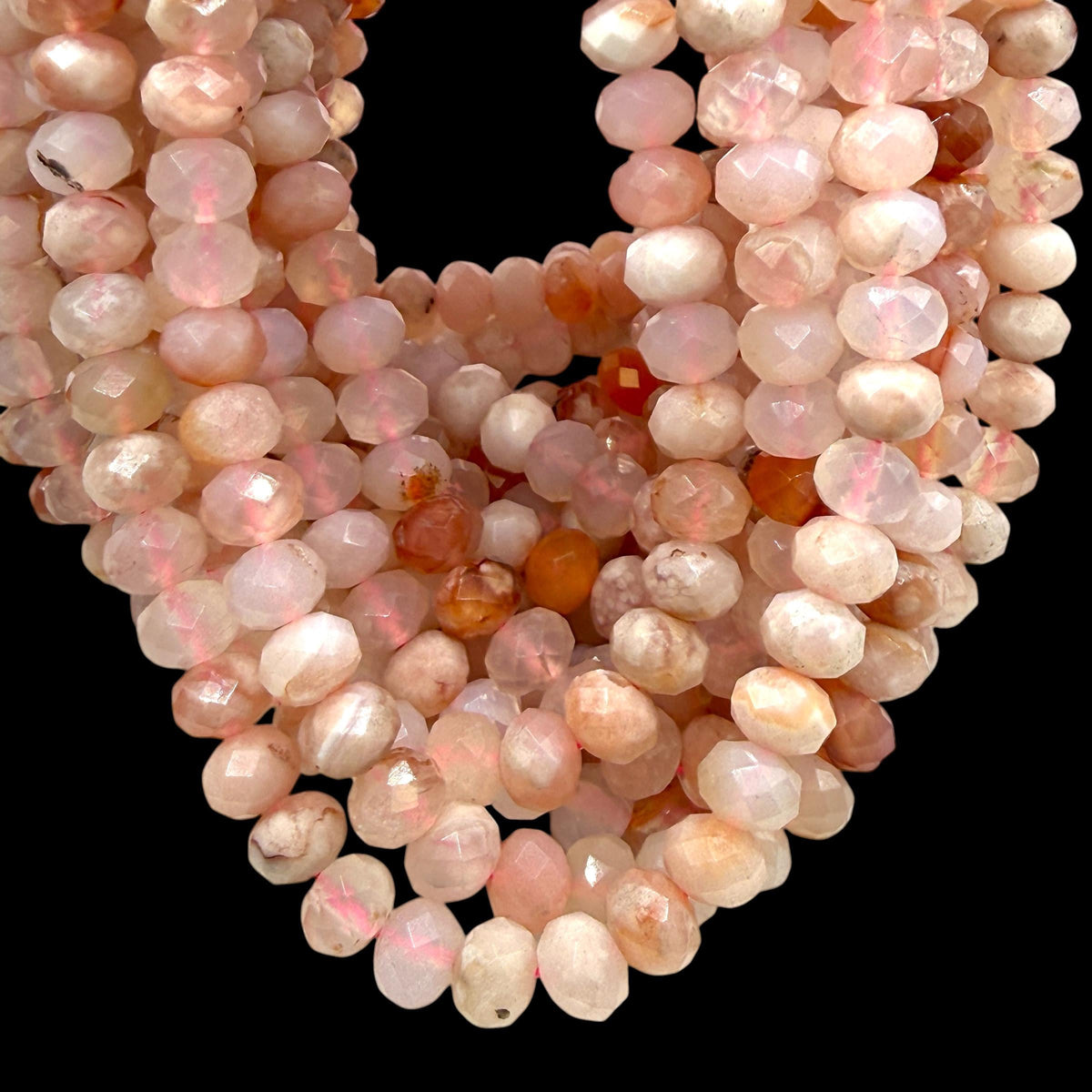 Madagascar Sakura Agate Bead (Cherry Blossom Agate) Soft Blush Blossom Plume - Peach Pink Glow - Faceted Rondelle 8mm SKU#B315