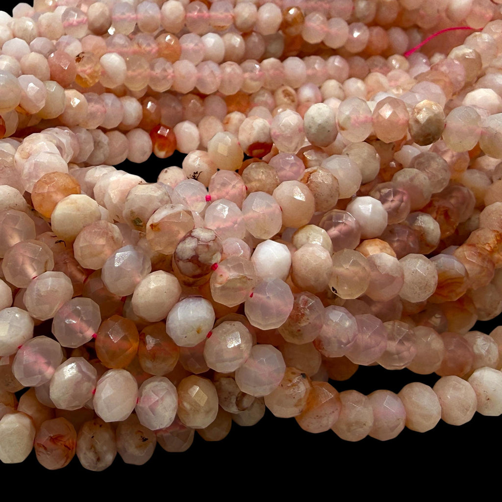 Madagascar Sakura Agate Bead (Cherry Blossom Agate) Soft Blush Blossom Plume - Peach Pink Glow - Faceted Rondelle 8mm SKU#B315
