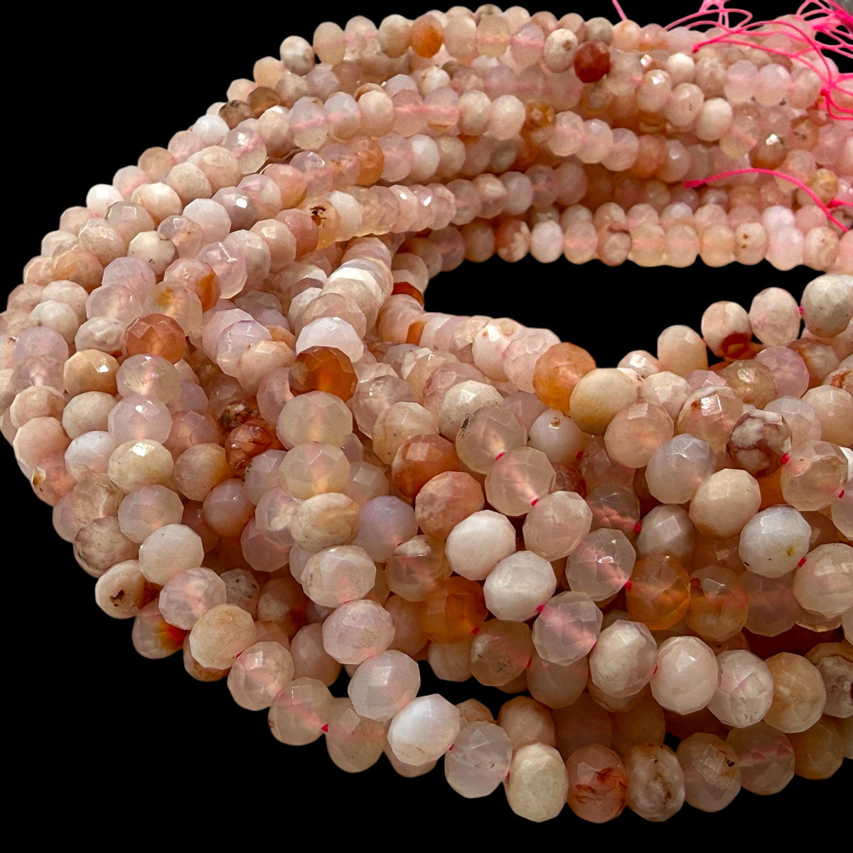 Madagascar Sakura Agate Bead (Cherry Blossom Agate) Soft Blush Blossom Plume - Peach Pink Glow - Faceted Rondelle 8mm SKU#B315
