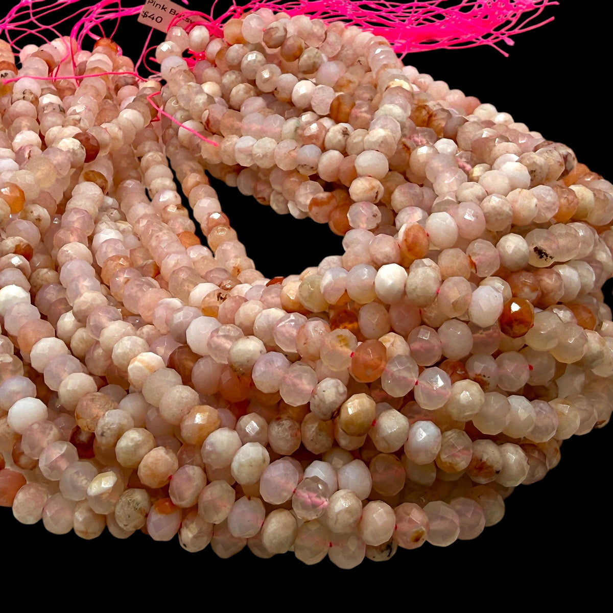 Madagascar Sakura Agate Bead (Cherry Blossom Agate) Soft Blush Blossom Plume - Peach Pink Glow - Faceted Rondelle 8mm SKU#B315