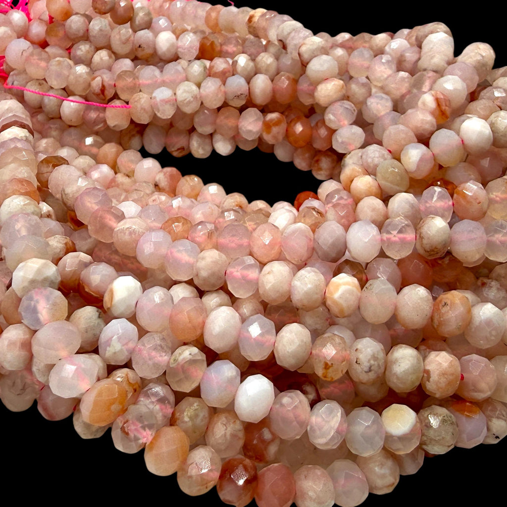 Madagascar Sakura Agate Bead (Cherry Blossom Agate) Soft Blush Blossom Plume - Peach Pink Glow - Faceted Rondelle 8mm SKU#B315