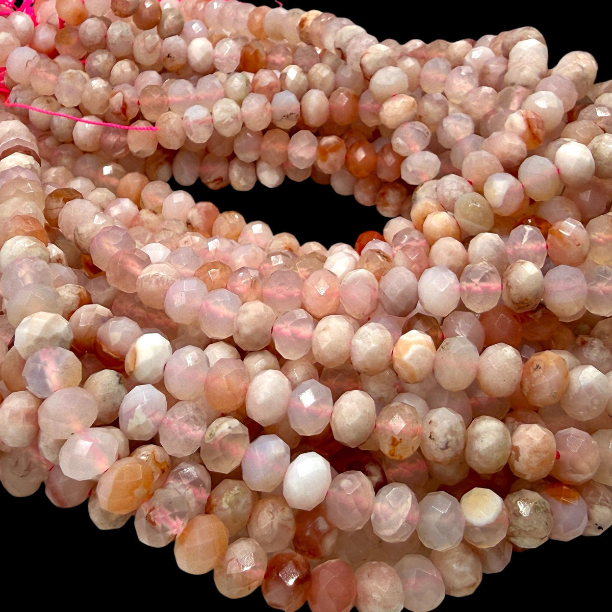 Madagascar Sakura Agate Bead (Cherry Blossom Agate) Soft Blush Blossom Plume - Peach Pink Glow - Faceted Rondelle 8mm SKU#B315