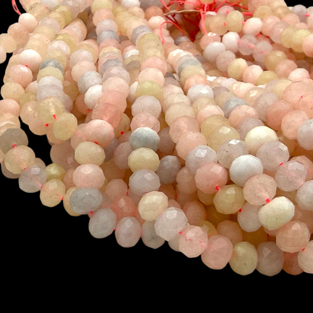 Pink Morganite Beads Madagascar - Natural Beryl Gemstone Semi-Translucent Glow - Jewelry Making Supply - Faceted Rondelle 8mm SKU#B316