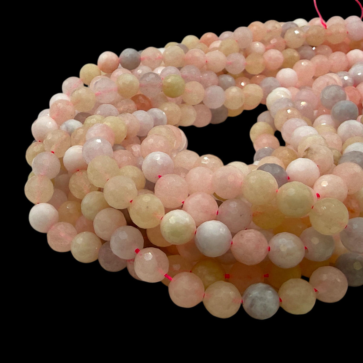 Pink Morganite Beads Madagascar - Natural Beryl Gemstone Semi-Translucent Glow - Jewelry Making Supply - Faceted Round 8mm SKU#B317