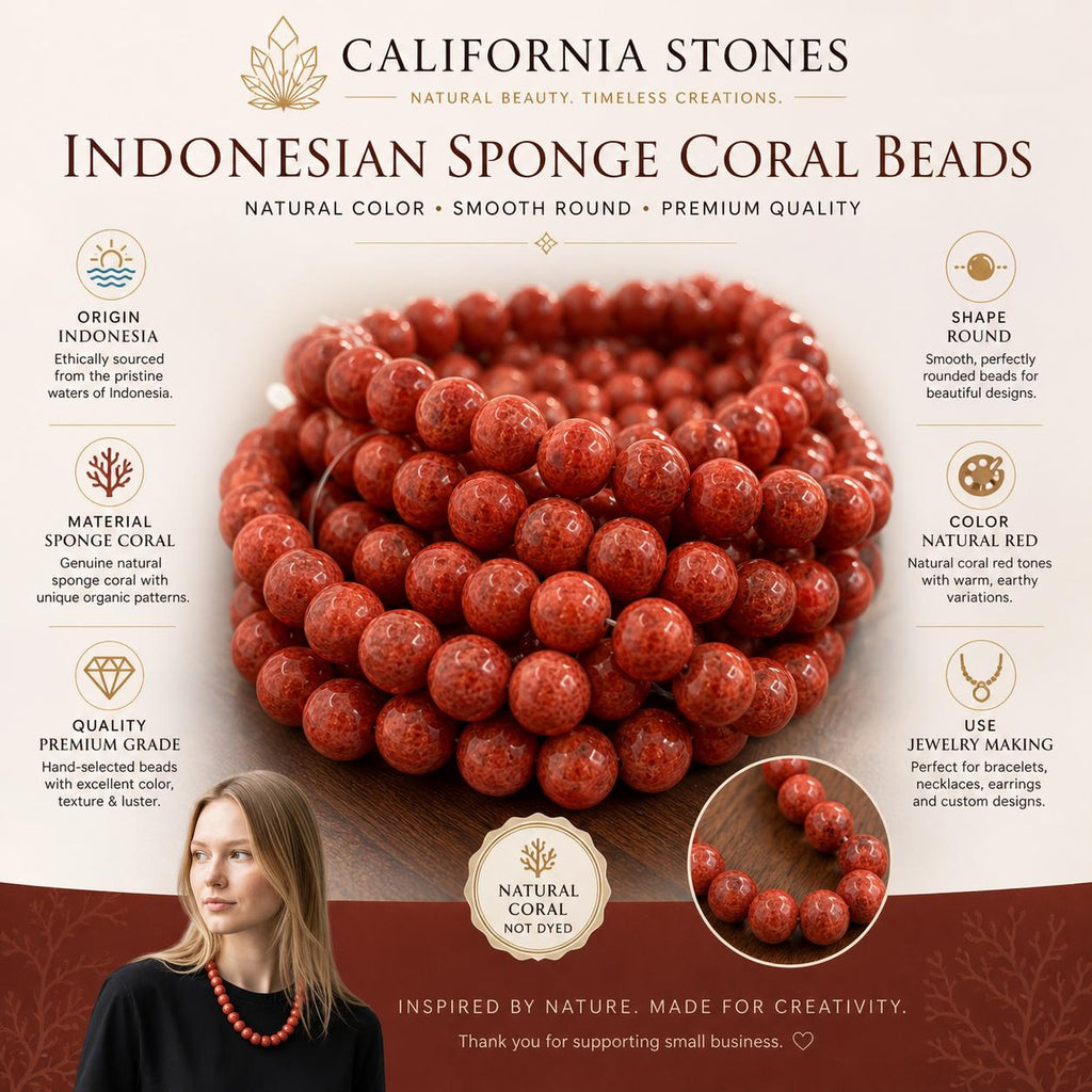 Exceptional AAA Indonesian Red Sponge Coral Beads - Rich Deep-Ocean Red - Natural Untreated Smooth Round
