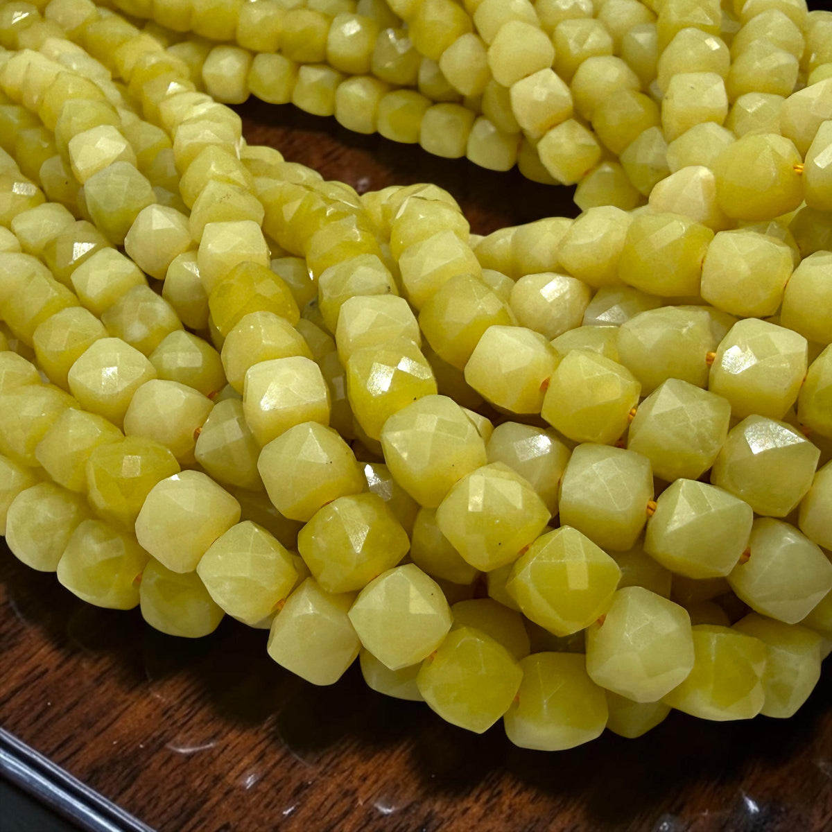 Sunlit Olive Jade Beads - Vibrant Golden Glow Serpentine Gemstone For Jewelry Making - 3D Faceted Cube 8mm SKU#A201