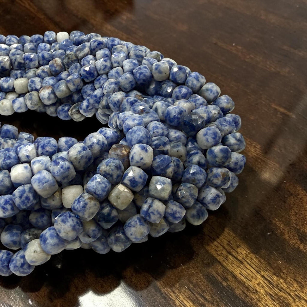 Brazilian Denim Sodalite Beads - Natural White Matrix Gemstone For Jewelry Making - 3D Faceted Cube 8mm SKU#A202