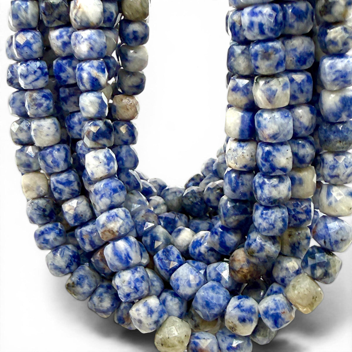 Brazilian Denim Sodalite Beads - Natural White Matrix Gemstone For Jewelry Making - 3D Faceted Cube 8mm SKU#A202