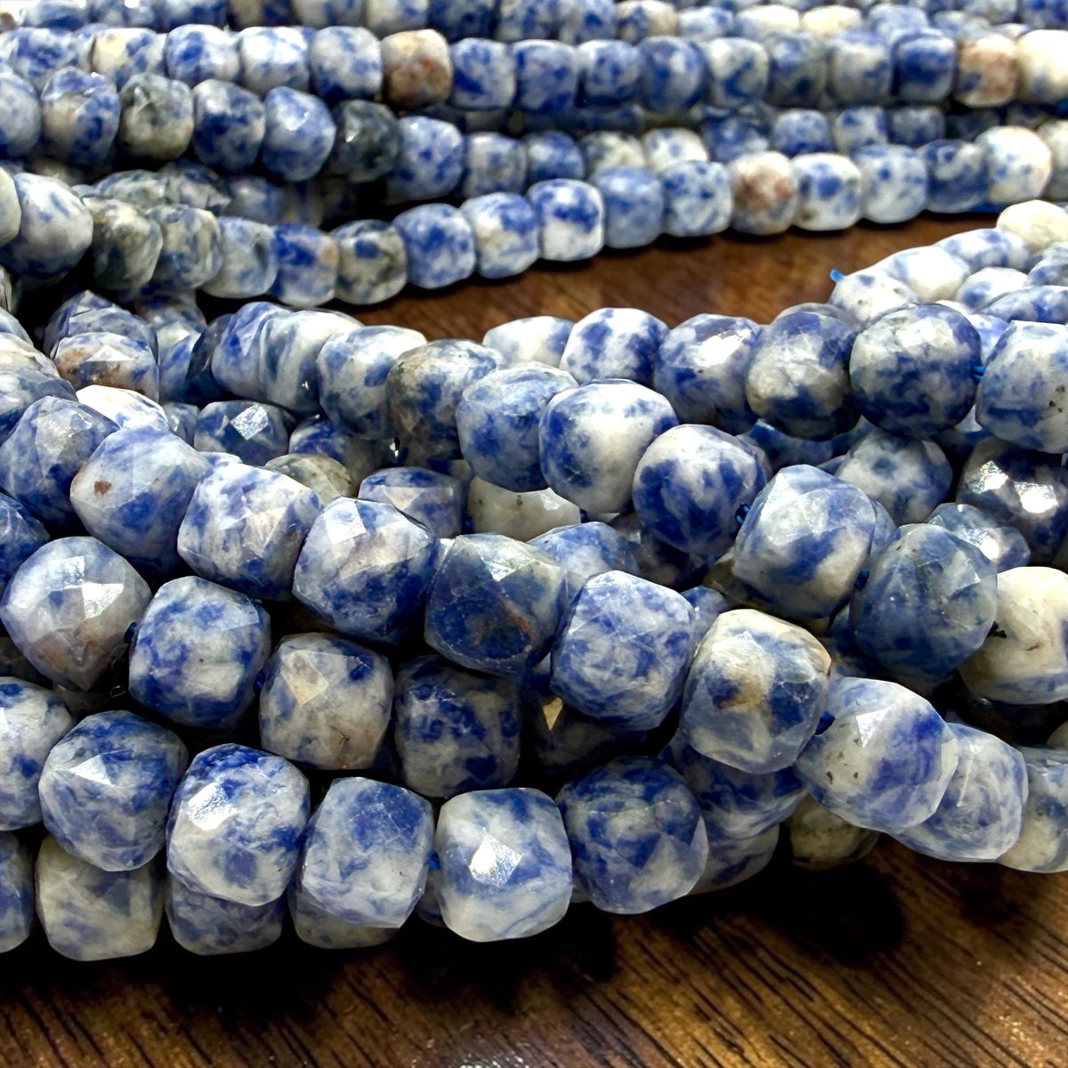 Brazilian Denim Sodalite Beads - Natural White Matrix Gemstone For Jewelry Making - 3D Faceted Cube 8mm SKU#A202
