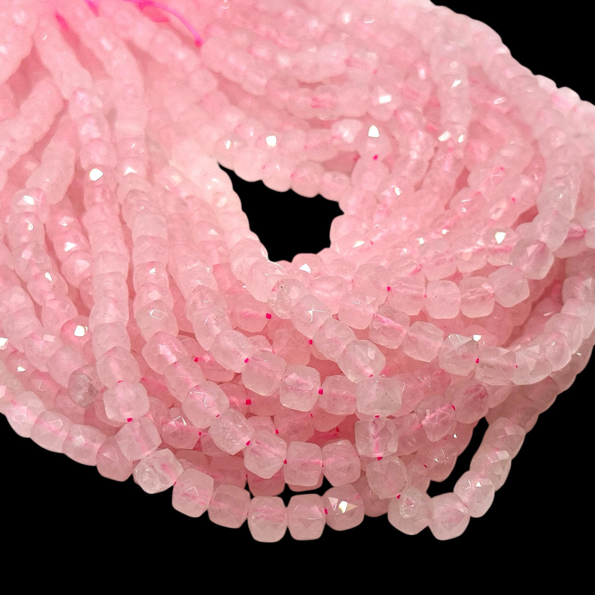 Madagascan Rose Quartz Beads - Natural Soft Pink Quartz For Jewelry Making - 3D Faceted Cube 8mm SKU#A205