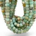 Russian Amazonite Beads - Aqua Blue Green Ocean Tones - Gemstone For Jewelry Making Supply - 3D Faceted Cube 8mm SKU#A206