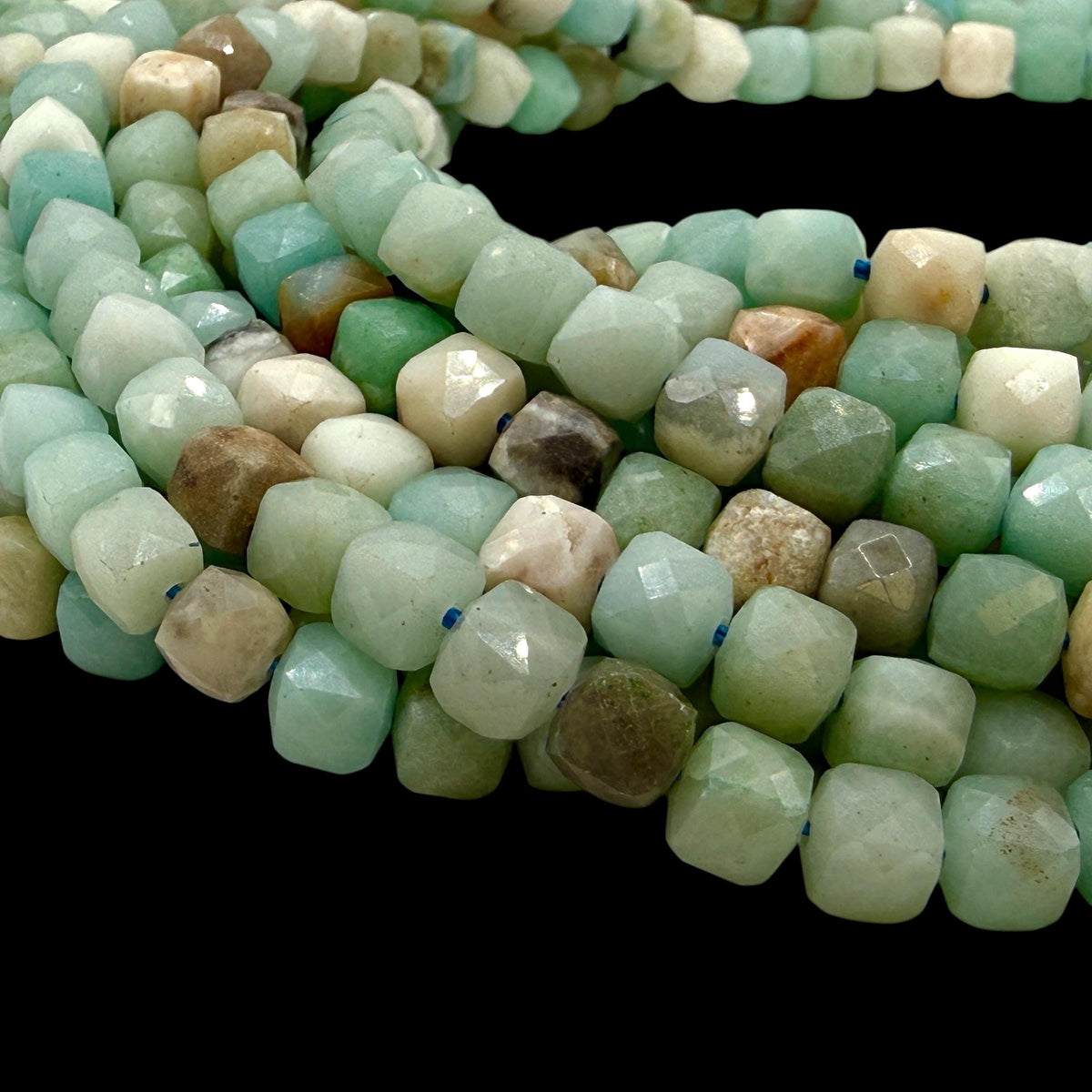 Russian Amazonite Beads - Aqua Blue Green Ocean Tones - Gemstone For Jewelry Making Supply - 3D Faceted Cube 8mm SKU#A206