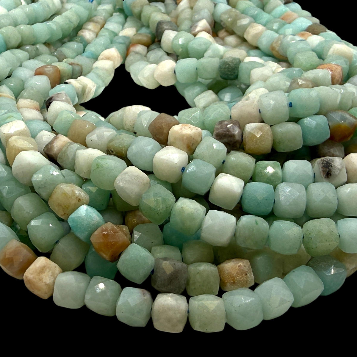 Russian Amazonite Beads - Aqua Blue Green Ocean Tones - Gemstone For Jewelry Making Supply - 3D Faceted Cube 8mm SKU#A206