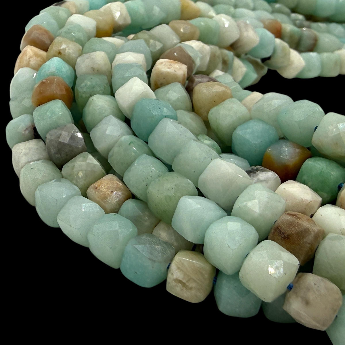 Russian Amazonite Beads - Aqua Blue Green Ocean Tones - Gemstone For Jewelry Making Supply - 3D Faceted Cube 8mm SKU#A206