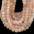 Pink Morganite Beads Madagascar - Natural Beryl Gemstone Semi-Translucent Glow - Jewelry Making Supply - 3D Faceted Cube 8mm SKU#A207