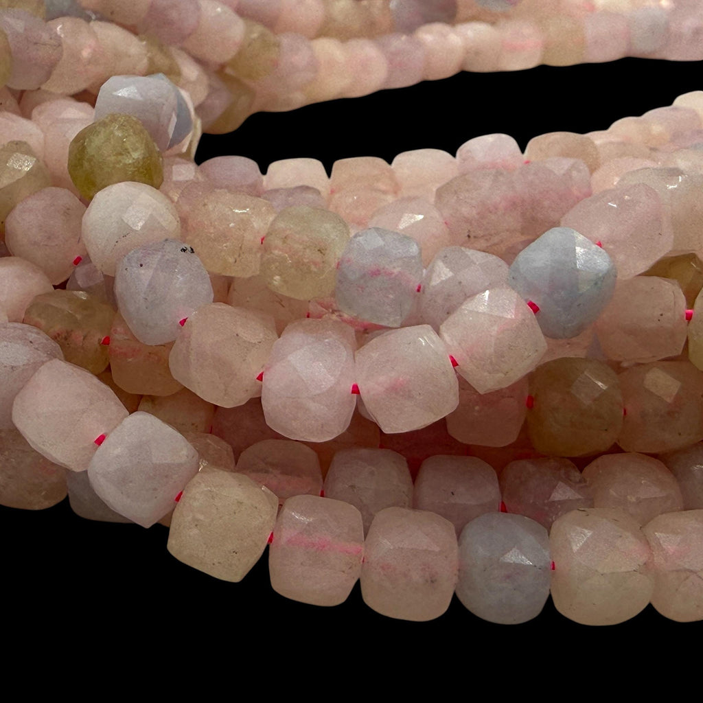 Pink Morganite Beads Madagascar - Natural Beryl Gemstone Semi-Translucent Glow - Jewelry Making Supply - 3D Faceted Cube 8mm SKU#A207