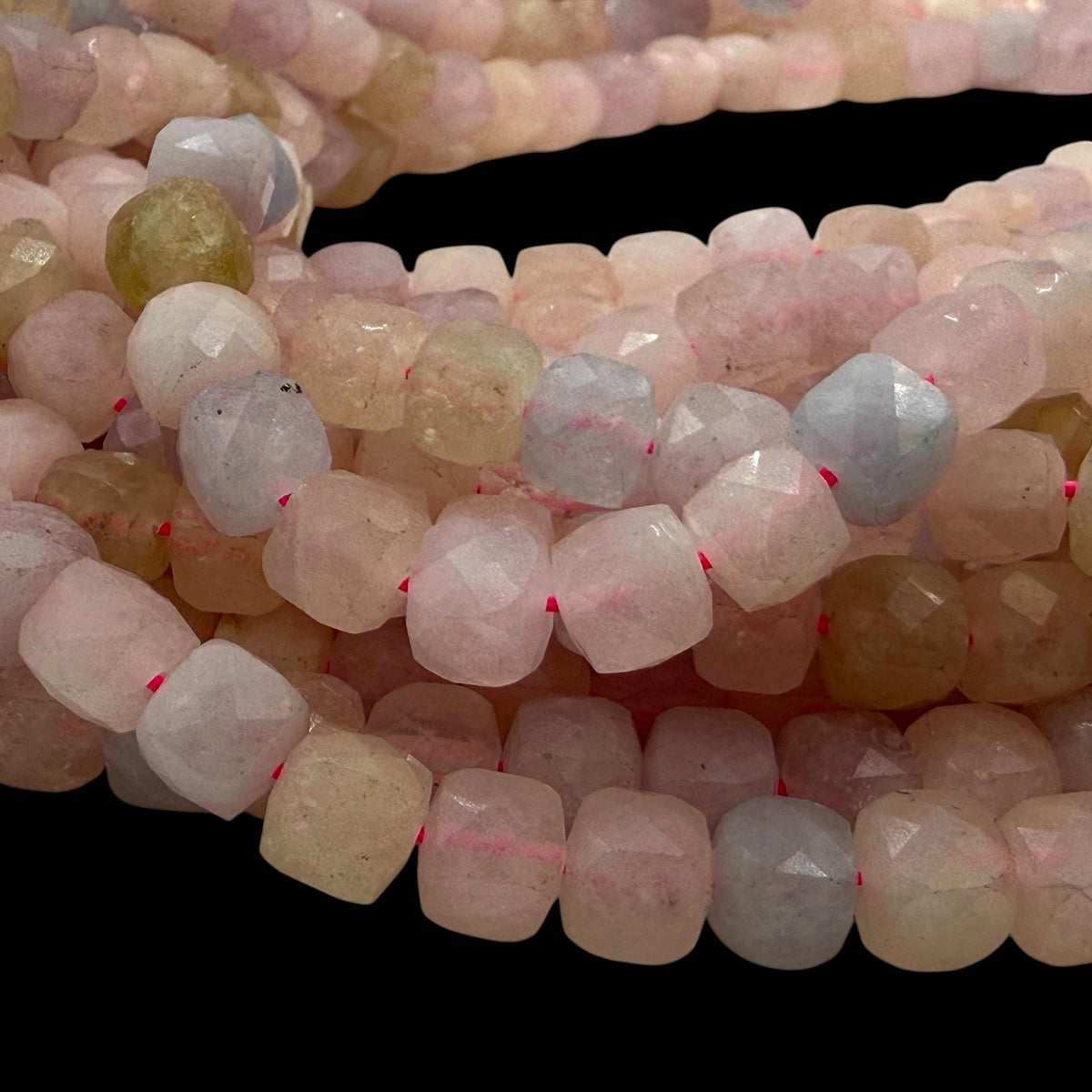 Pink Morganite Beads Madagascar - Natural Beryl Gemstone Semi-Translucent Glow - Jewelry Making Supply - 3D Faceted Cube 8mm SKU#A207