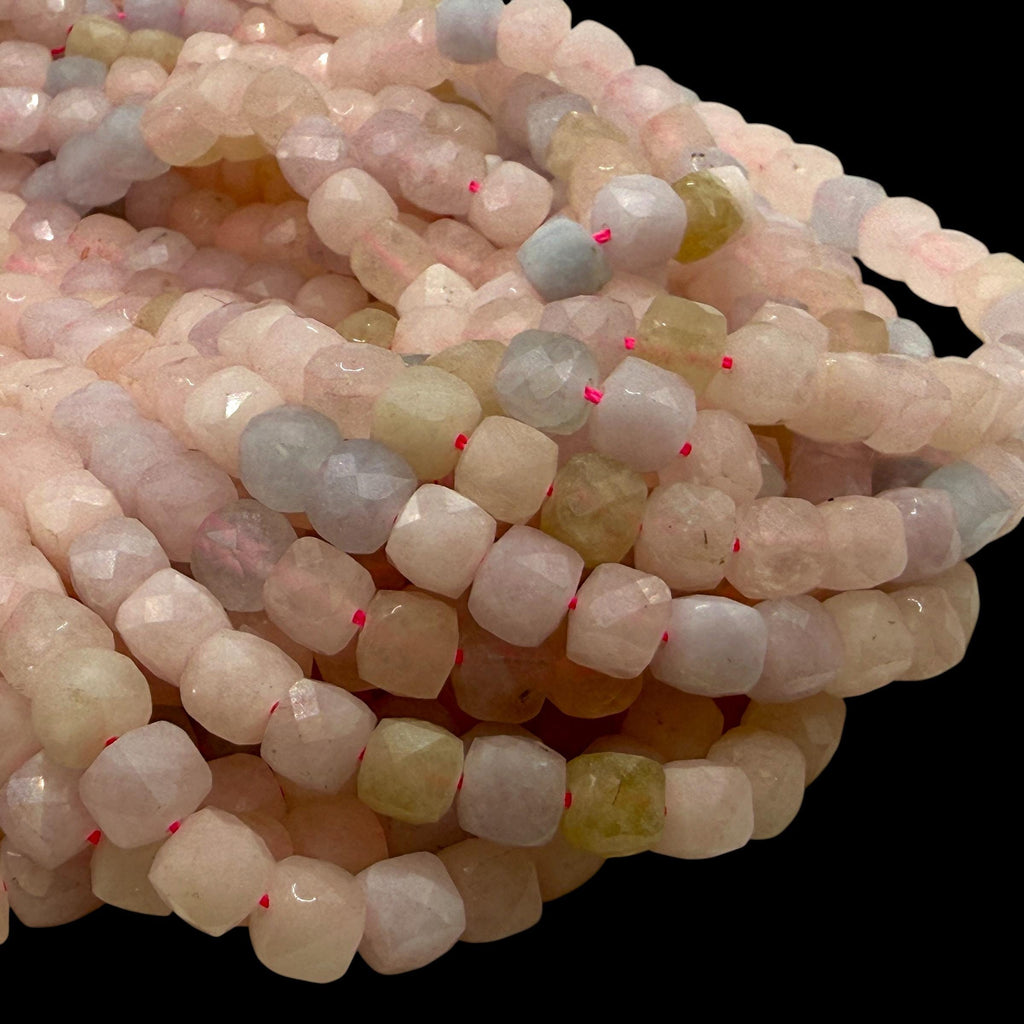 Pink Morganite Beads Madagascar - Natural Beryl Gemstone Semi-Translucent Glow - Jewelry Making Supply - 3D Faceted Cube 8mm SKU#A207