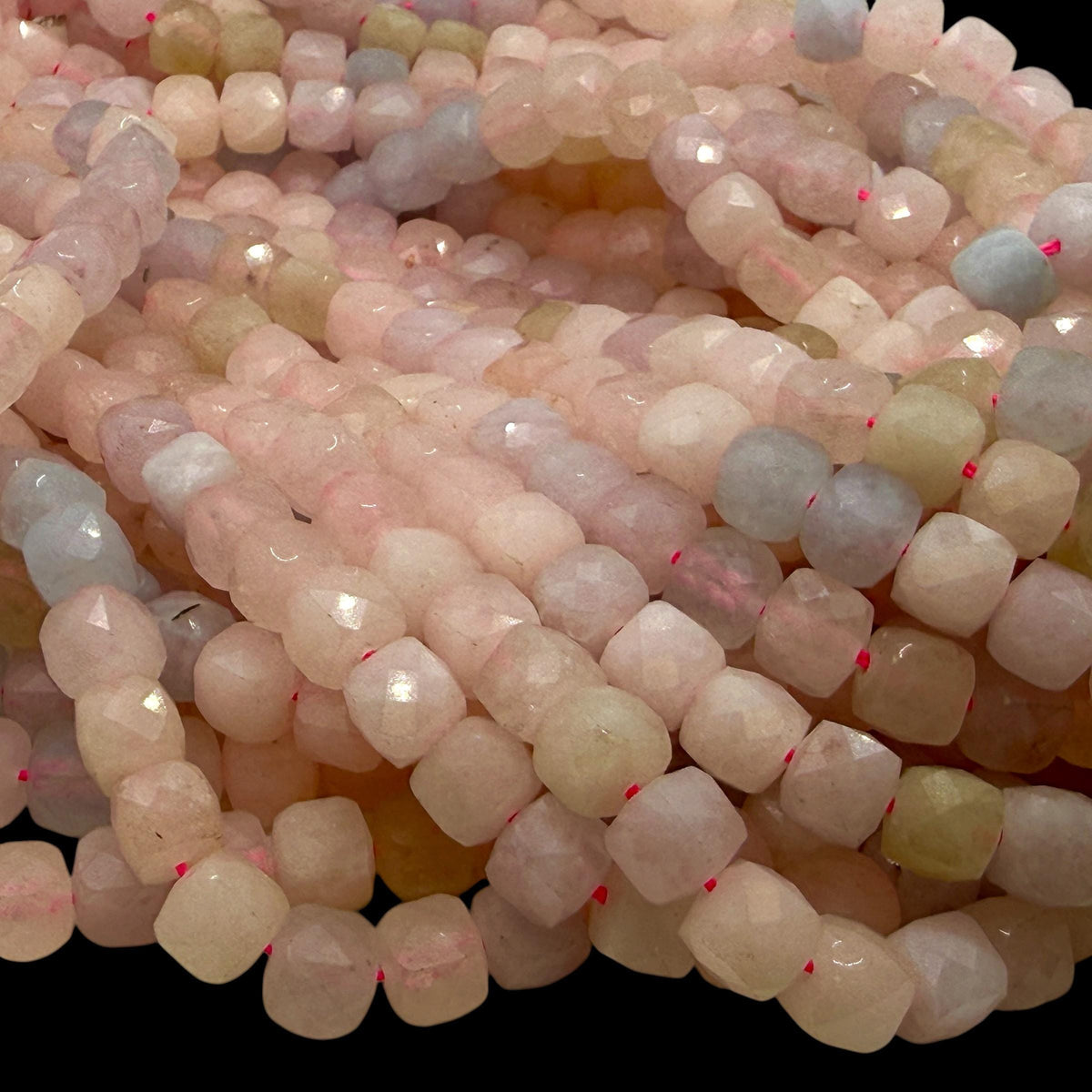 Pink Morganite Beads Madagascar - Natural Beryl Gemstone Semi-Translucent Glow - Jewelry Making Supply - 3D Faceted Cube 8mm SKU#A207