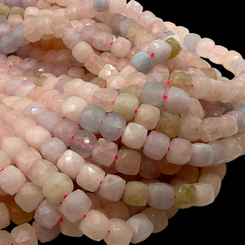 Pink Morganite Beads Madagascar - Natural Beryl Gemstone Semi-Translucent Glow - Jewelry Making Supply - 3D Faceted Cube 8mm SKU#A207