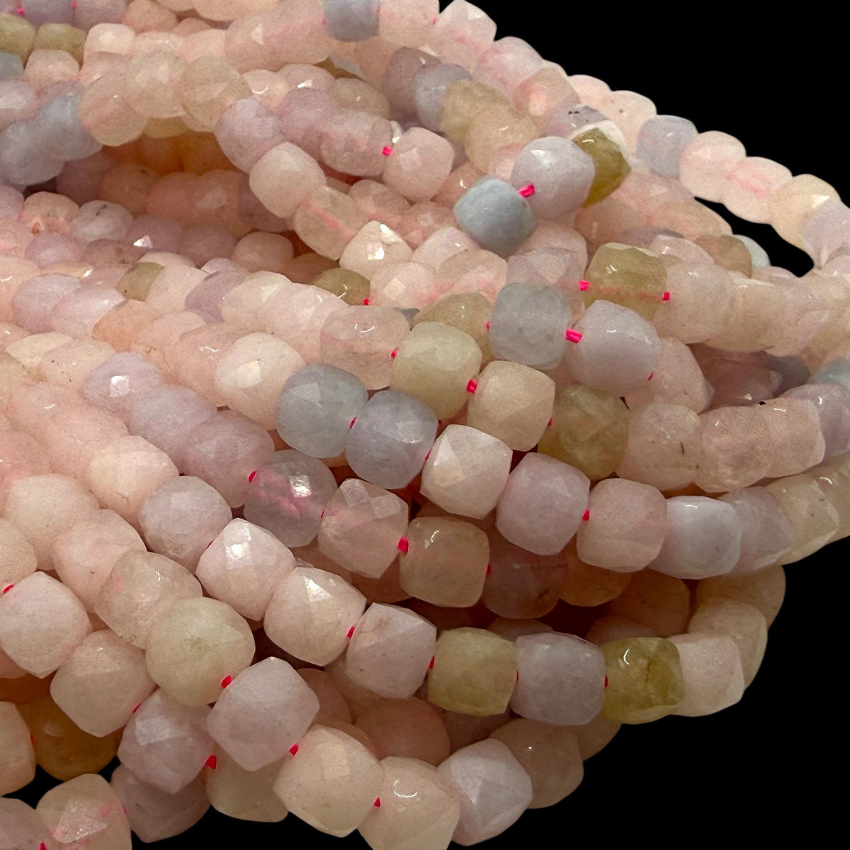 Pink Morganite Beads Madagascar - Natural Beryl Gemstone Semi-Translucent Glow - Jewelry Making Supply - 3D Faceted Cube 8mm SKU#A207