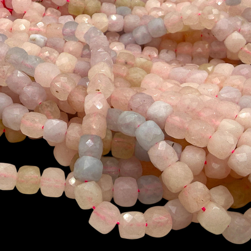 Pink Morganite Beads Madagascar - Natural Beryl Gemstone Semi-Translucent Glow - Jewelry Making Supply - 3D Faceted Cube 8mm SKU#A207