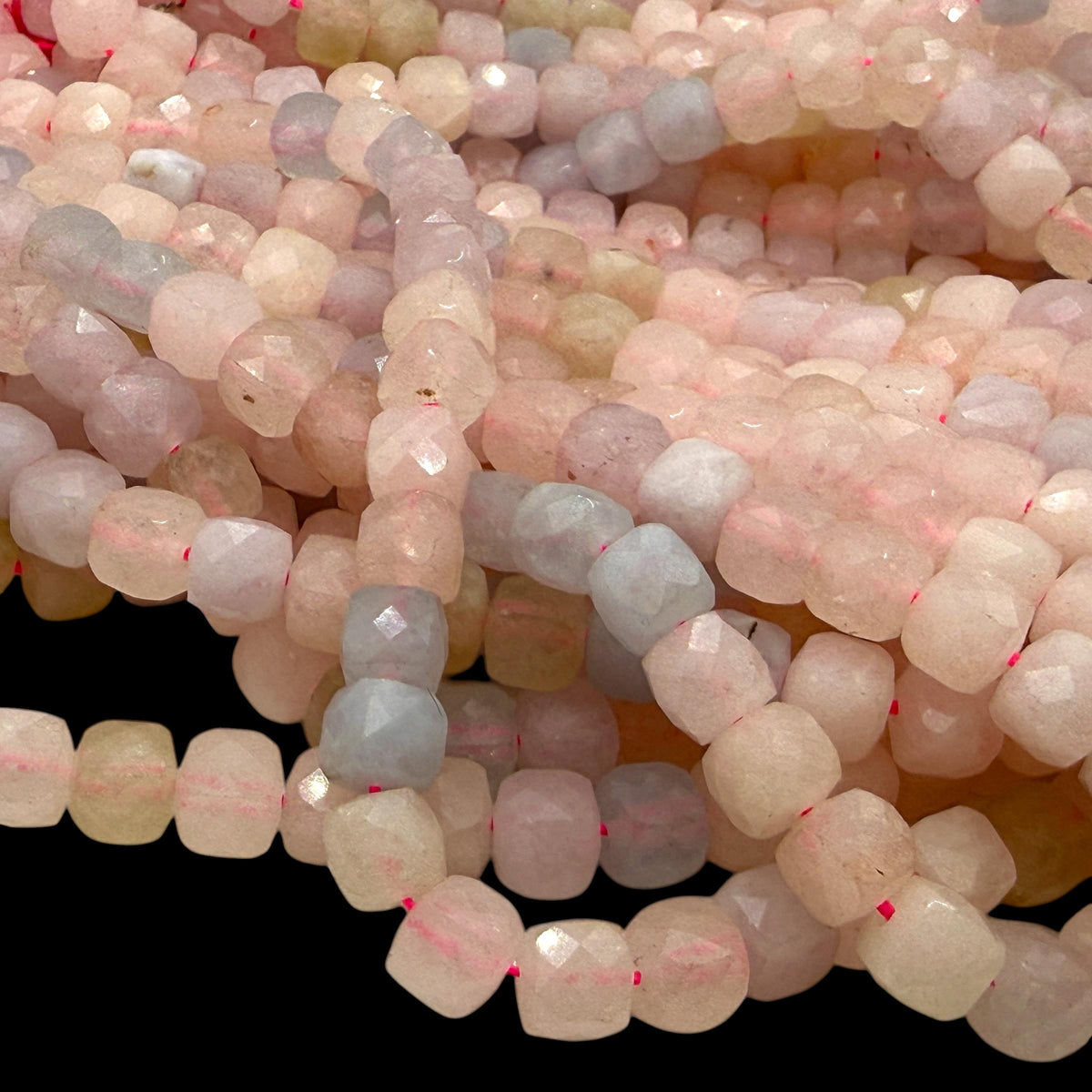 Pink Morganite Beads Madagascar - Natural Beryl Gemstone Semi-Translucent Glow - Jewelry Making Supply - 3D Faceted Cube 8mm SKU#A207