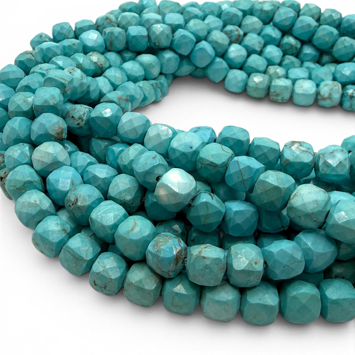 Turquoise Blue Howlite Beads - Natural Vein Pattern - Dyed Color Gemstone For Jewelry Making Supply - 3D Faceted Cube 8mm SKU#A209