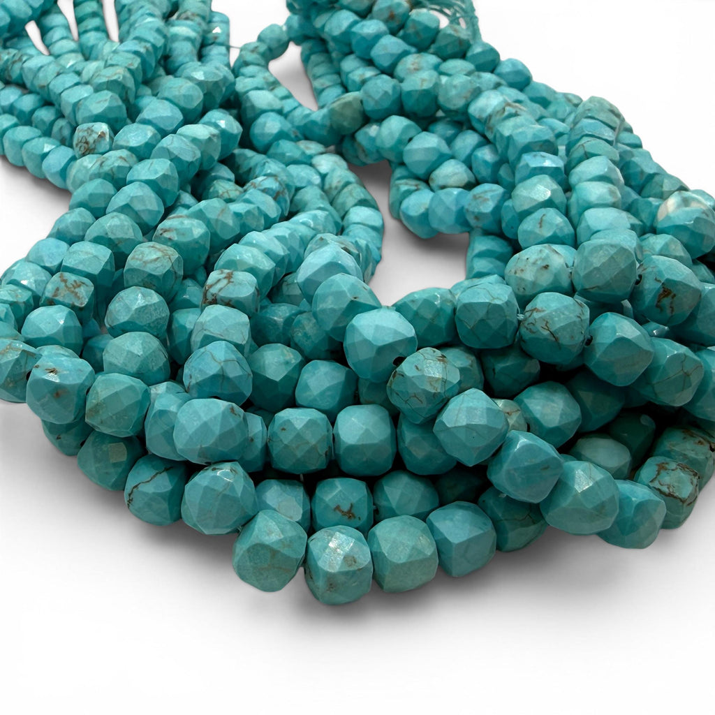 Turquoise Blue Howlite Beads - Natural Vein Pattern - Dyed Color Gemstone For Jewelry Making Supply - 3D Faceted Cube 8mm SKU#A209
