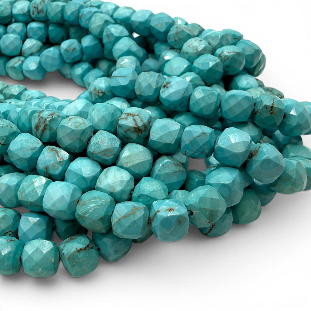 Turquoise Blue Howlite Beads - Natural Vein Pattern - Dyed Color Gemstone For Jewelry Making Supply - 3D Faceted Cube 8mm SKU#A209