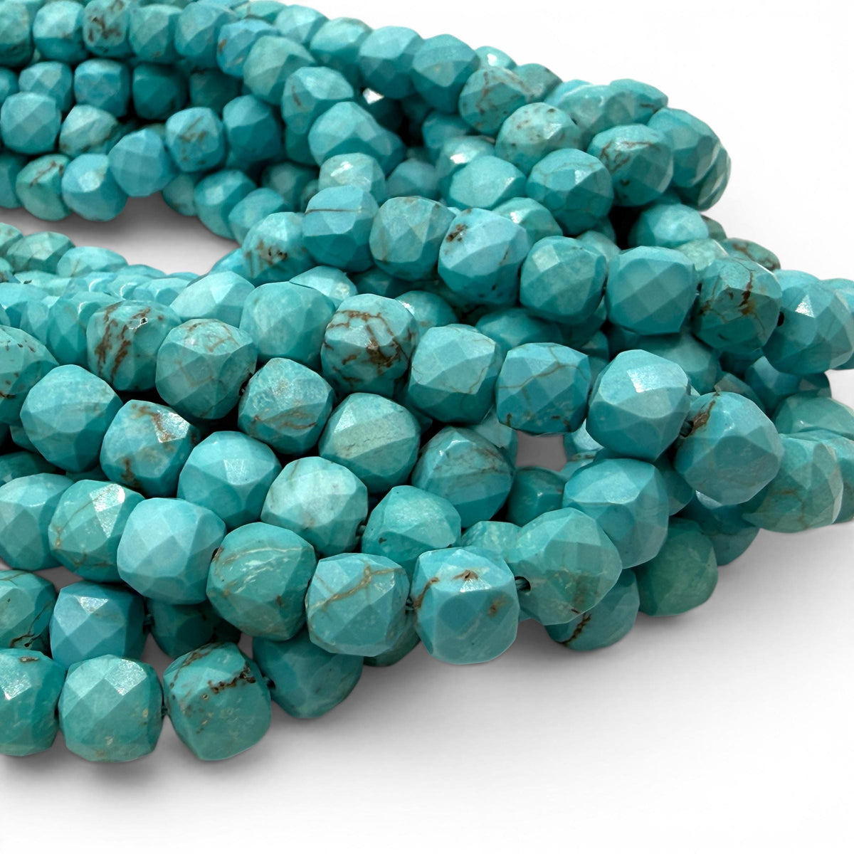 Turquoise Blue Howlite Beads - Natural Vein Pattern - Dyed Color Gemstone For Jewelry Making Supply - 3D Faceted Cube 8mm SKU#A209