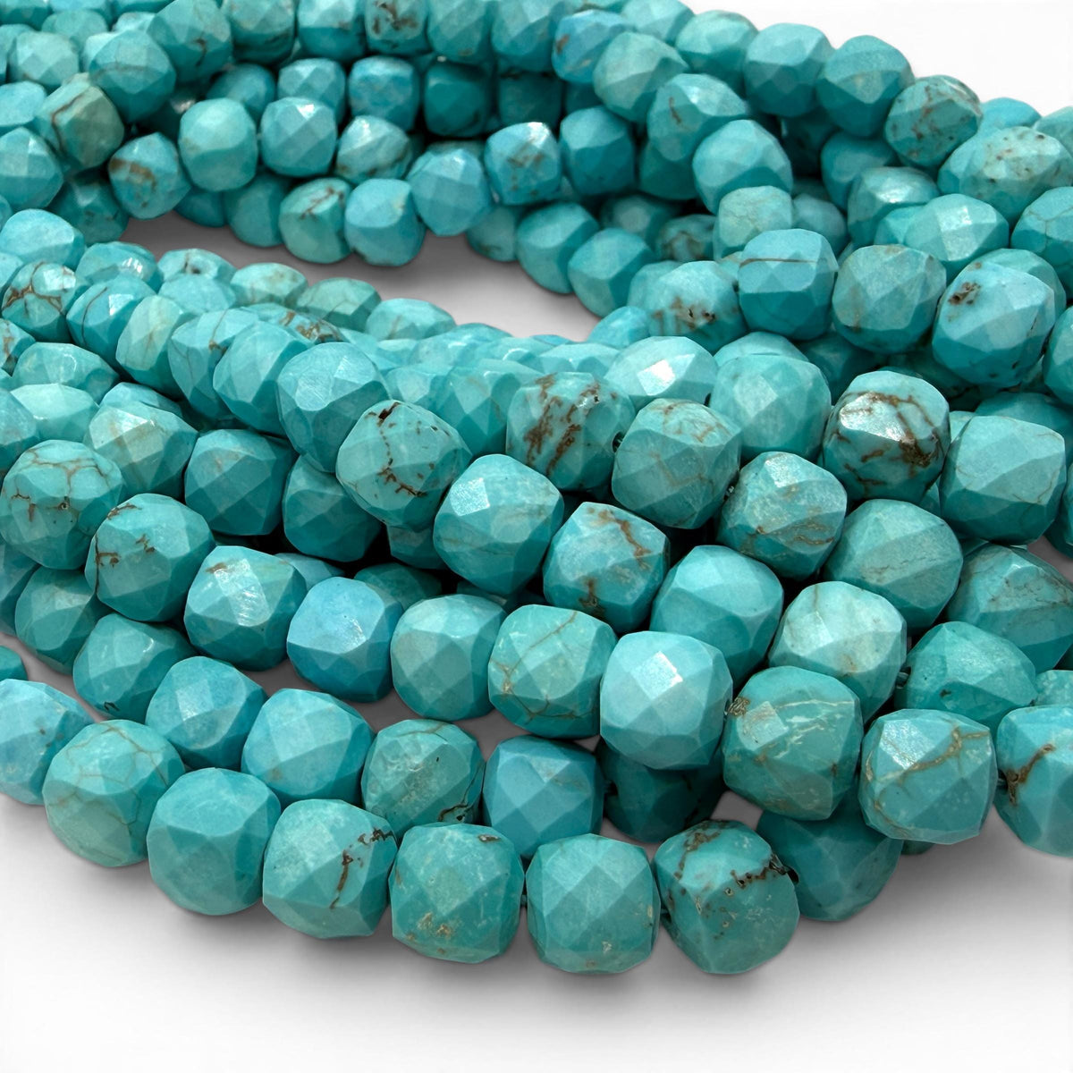 Turquoise Blue Howlite Beads - Natural Vein Pattern - Dyed Color Gemstone For Jewelry Making Supply - 3D Faceted Cube 8mm SKU#A209