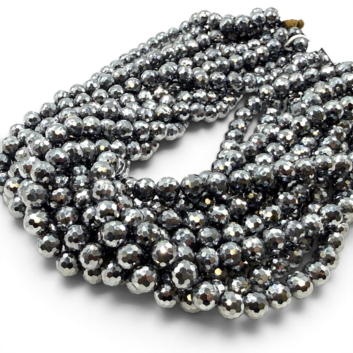 AAA Platinum Chrome Terahertz Crystal Beads - Mirror Finish Metallic Silver - Ultra Lightweight - Men's Jewelry - Faceted Round 8mm SKU#A317