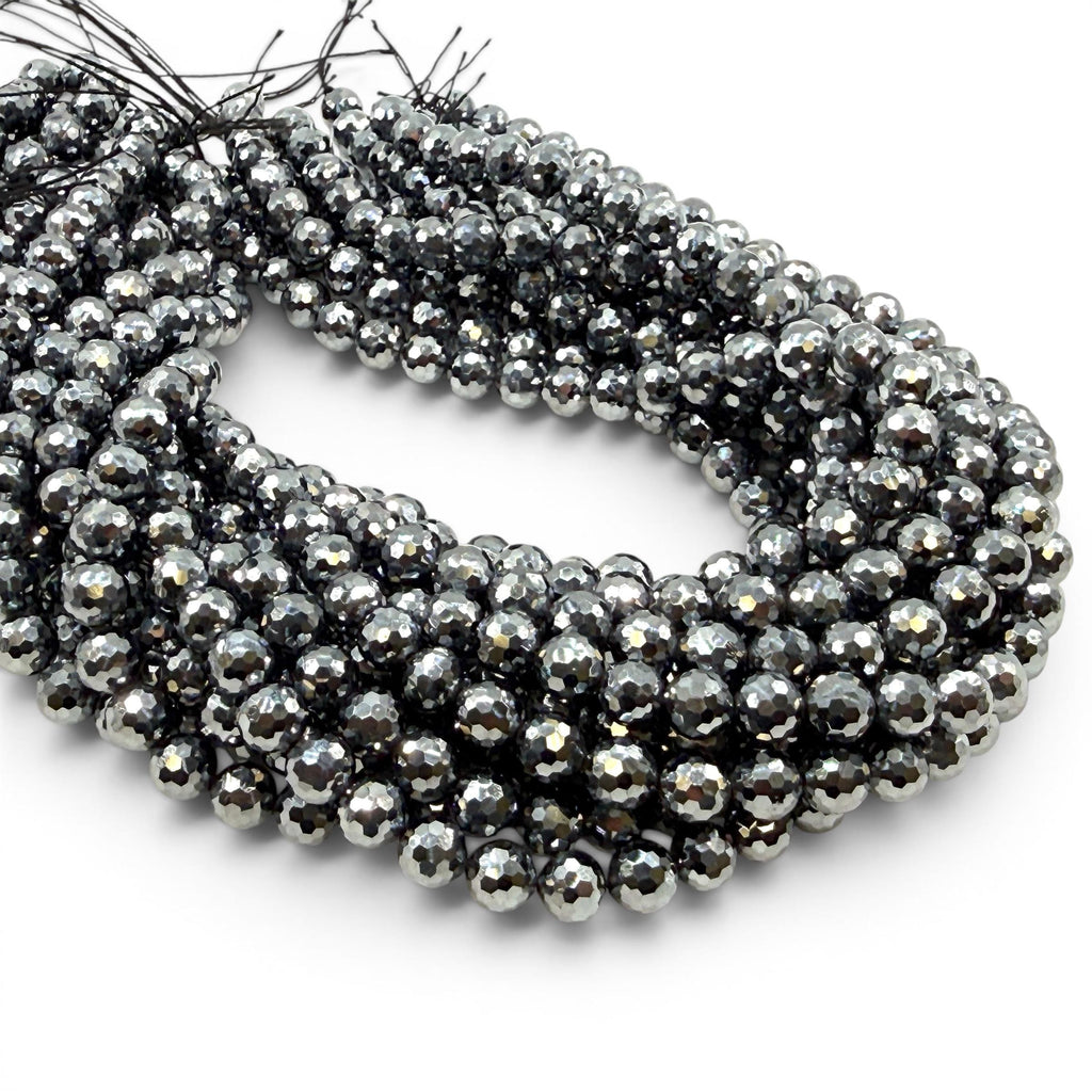 AAA Platinum Chrome Terahertz Crystal Beads - Mirror Finish Metallic Silver - Ultra Lightweight - Men's Jewelry - Faceted Round 8mm SKU#A317