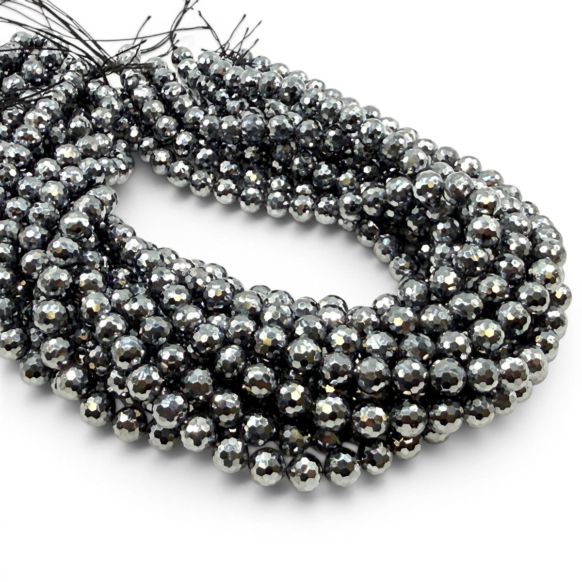 AAA Platinum Chrome Terahertz Crystal Beads - Mirror Finish Metallic Silver - Ultra Lightweight - Men's Jewelry - Faceted Round 8mm SKU#A317