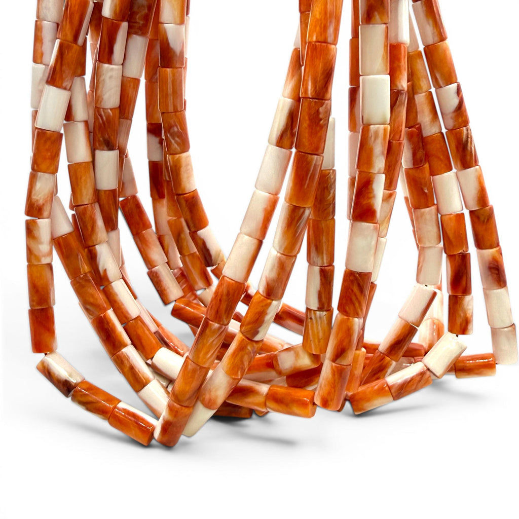 Sunset Spiny Oyster Shell Beads Mexico - Sea of Cortez - Bold 2-Tone Contrast - Men's Jewelry - Hand Polish - Smooth Tube