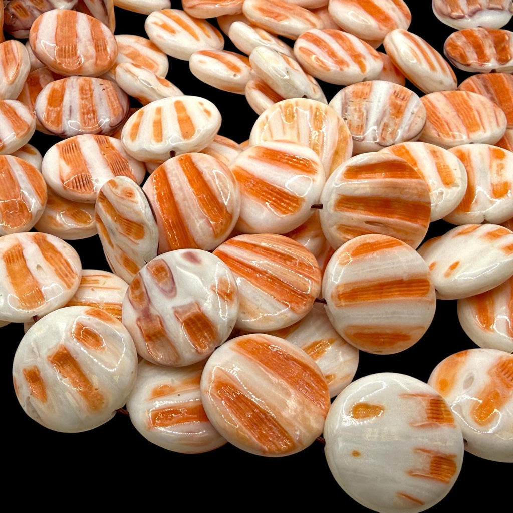 Caribbean Lion's Paw Scallop Shell Beads (Raised Ribs Like Powerful Paw of a Lion) Coin 25mm SKU#B206